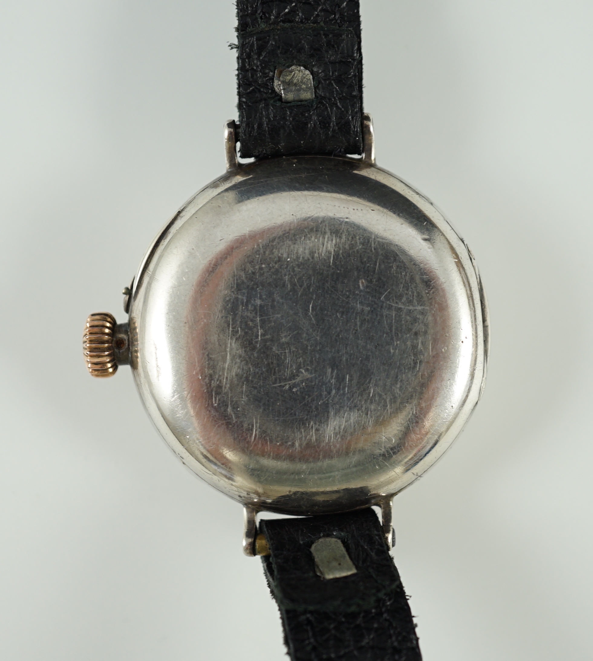 A gentleman's rare early 20th century Longines 900 standard silver manual wind chronograph wrist watch, serial number 2,965,796, movement c.13.33Z